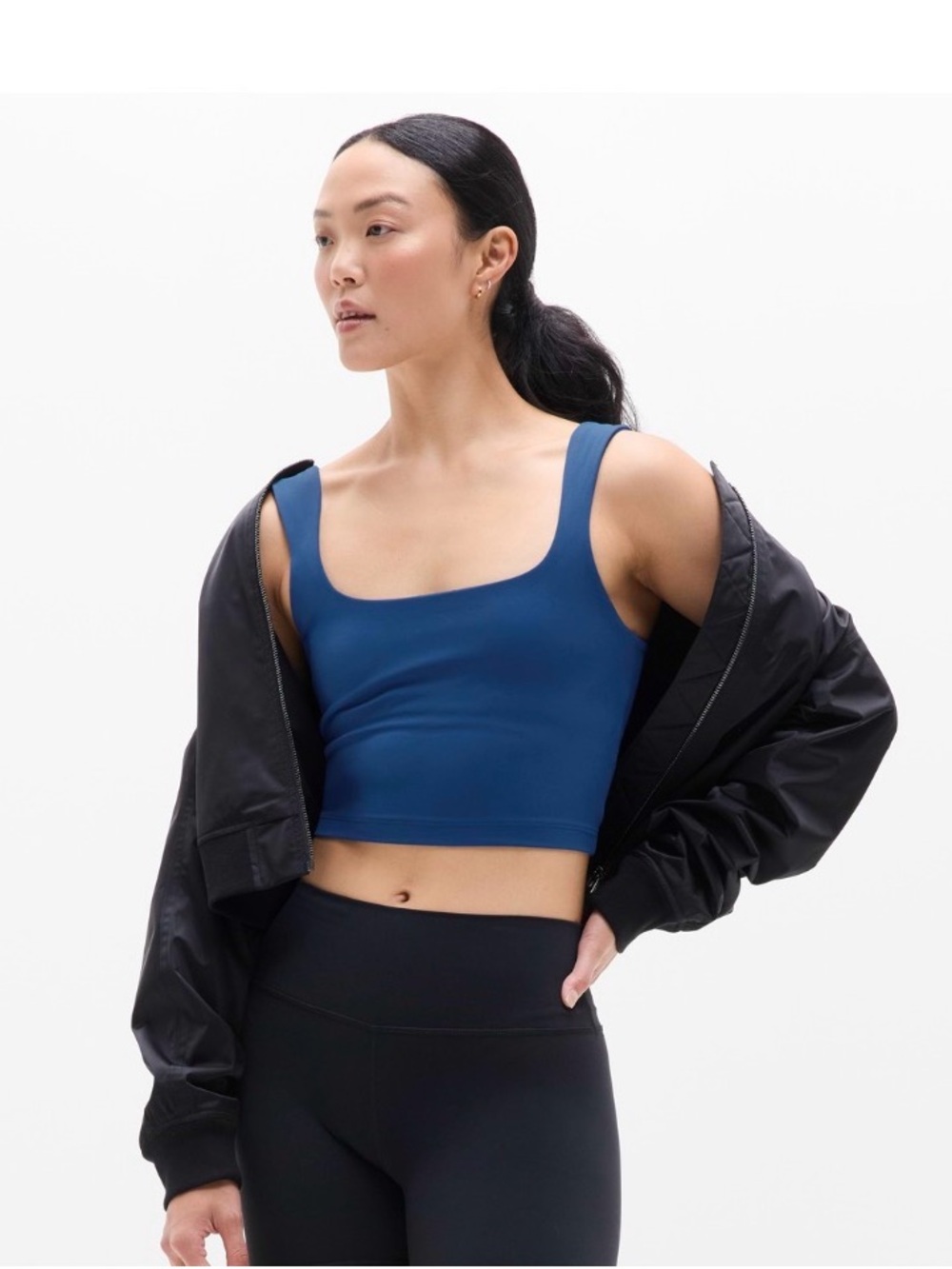Athleta Transcend Square Neck Crop Sports Bra A-C Maritime